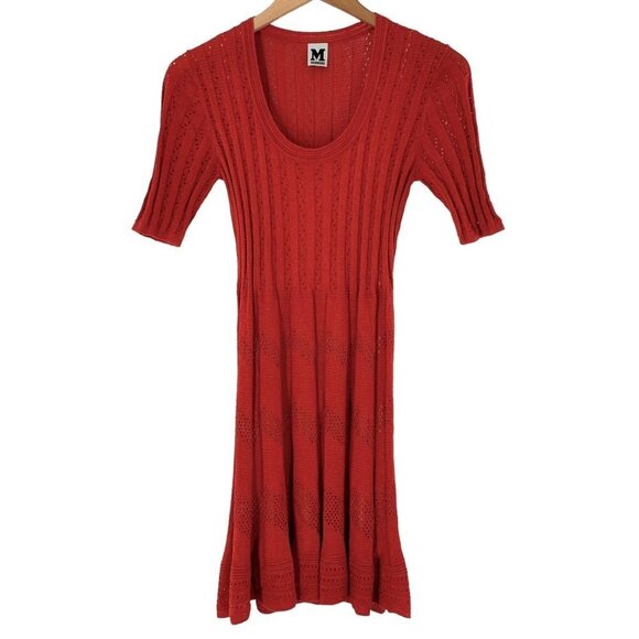 M MISSONI Burnt Orange Crochet Knit Short Sleeve Sweater Dress Size Small - Picture 2 of 6